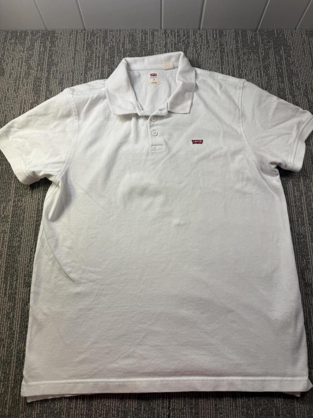 Levi's Polo Shirt Mens Large White Solid Logo Short Sleeve Cotton Casual Knit